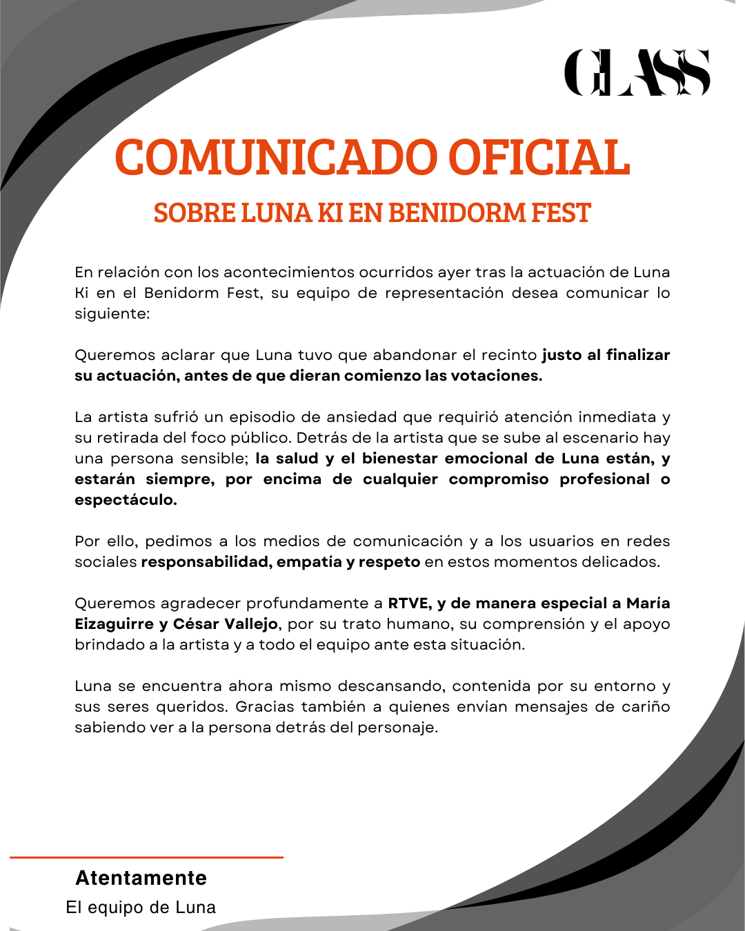 COMUNICADO OFICIAL SOBRE LUNA KI EN BENIDORM FEST