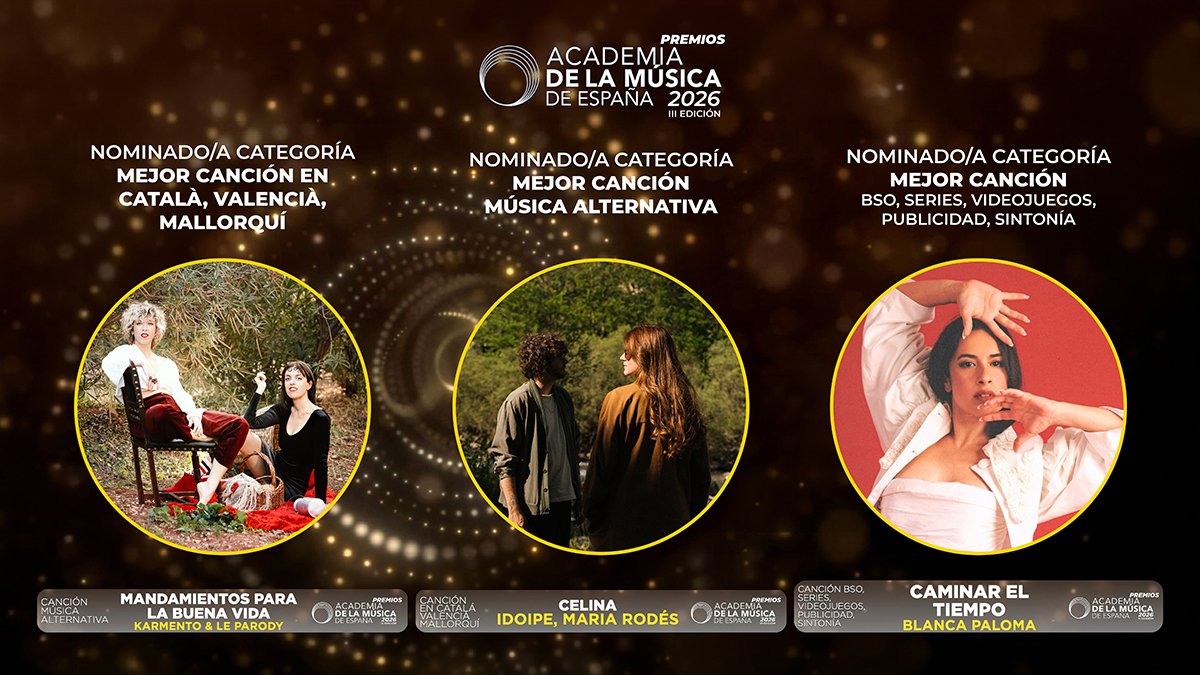 KARMENTO, IDOIPE Y BLANCA PALOMA: NOMINADOS EN LA III EDICIÓN DE LOS PREMIOS DE LA ACADEMIA DE LA MÚSICA DE ESPAÑA