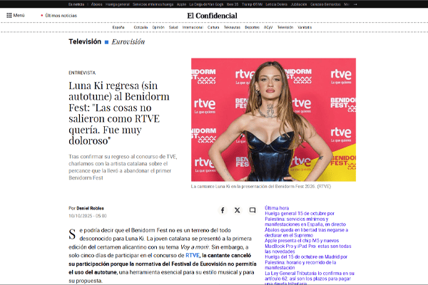 Luna Ki en el photocall de Benidorm Fest, en una entrevista para El Confidencial sobre su regreso sin autotune.