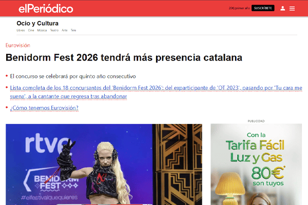 Luna Ki actuando en el escenario del Benidorm Fest, en un artículo de El Periódico sobre los concursantes del festival.