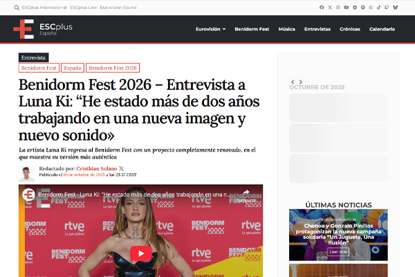 Entrevista a Luna Ki en ESCplus España sobre su participación en el Benidorm Fest 2026 y su nueva imagen y sonido.